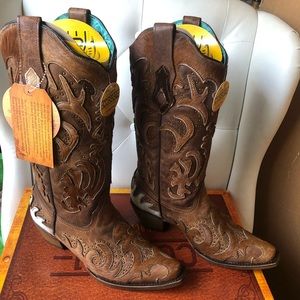 Corral cowhide inlay western cowgirl boots